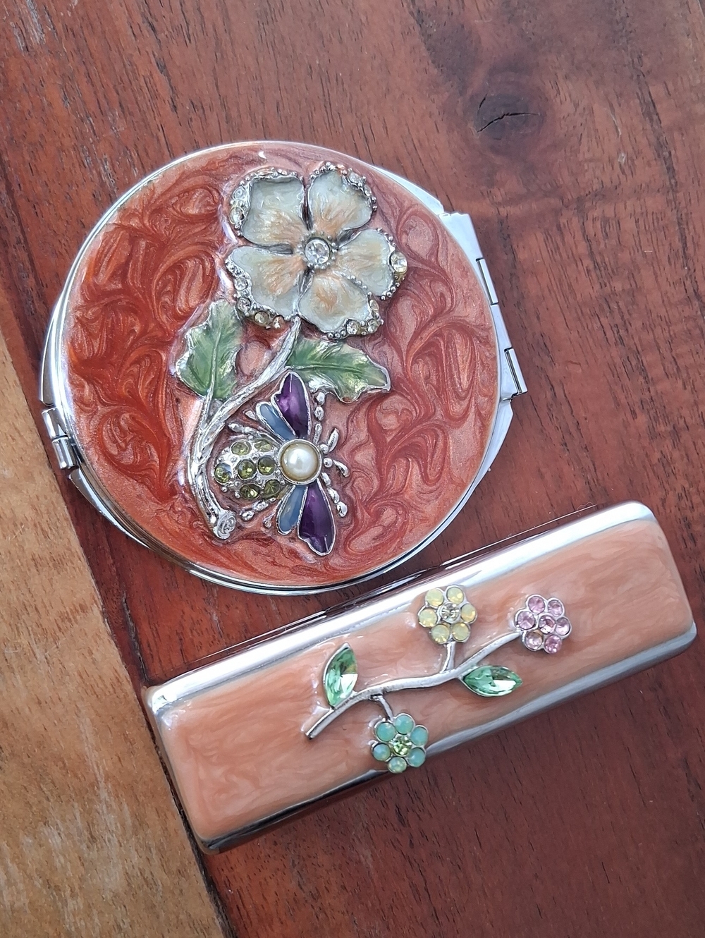 Vintage Double Mirror Compact And Lipstick Holder